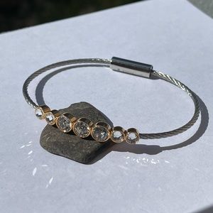 Fossil Bangle with Clear Stone and Rose Gold